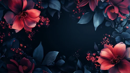 Dark Floral Symphony in Red and Blue
