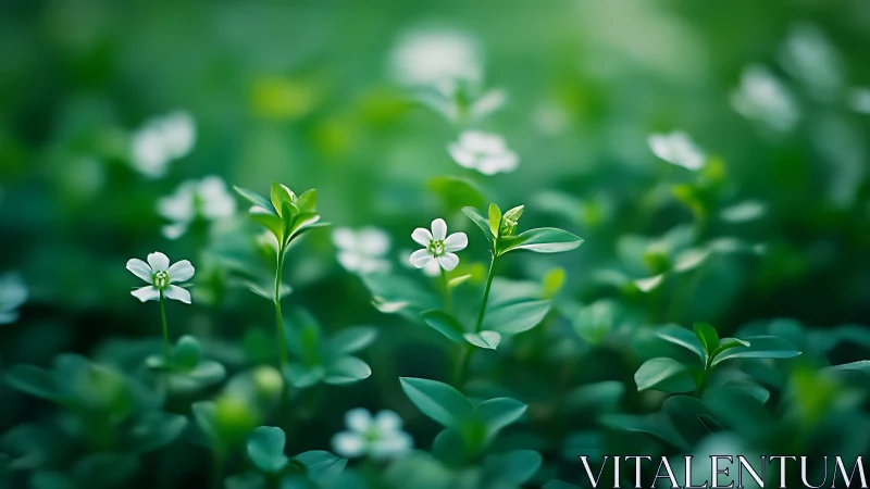 White ground flowers in soft green out-of-focus field.