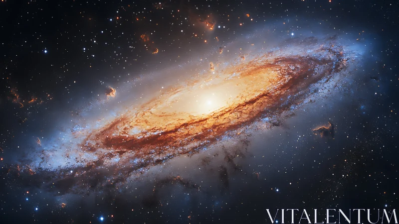 Spiral galaxy core glowing in dense starfield panorama.