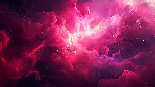 Radiant magenta nebula swirls across a luminous cosmic void