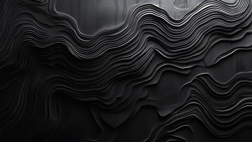 Layered black abstract waves with sculpted topographic depth.