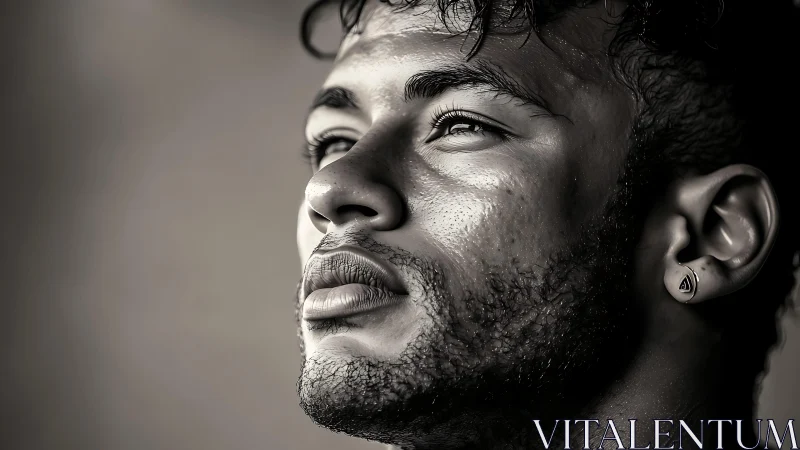 Monochrome male portrait captures upward reflective gaze