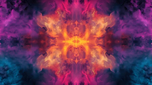 Nebula flames fold inward and bloom like mirrored fireworks