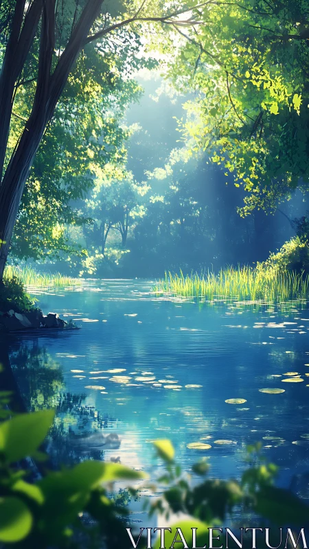 Forest Stream Canopy Arch with Dappled Sunlight