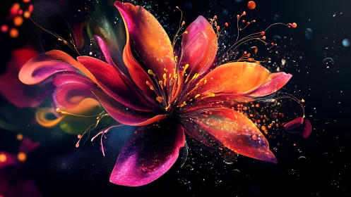 Vibrant abstract flower exploding with neon color blooms.