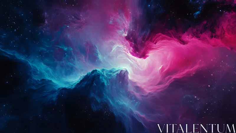 Bipolar magenta cyan nebula with turbulent volumetric gas flow