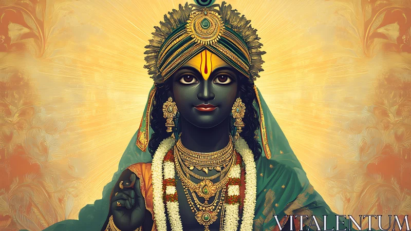 Digital rendering depicts ornate deity figure in frontal pose