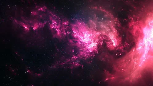 Vibrant magenta nebula swirls through deep starfield