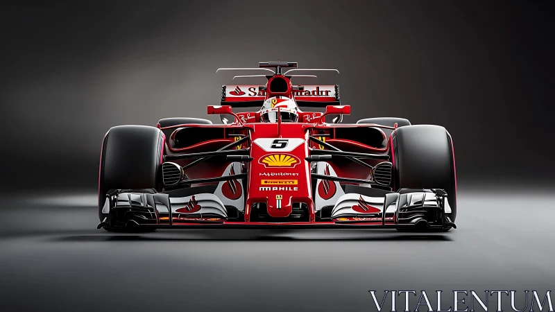 Front-on render isolates a red Formula 1 car in studio lighting