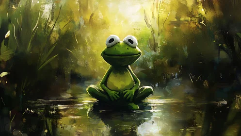 Swampy daydream frog basking in liquid golden sunlight.