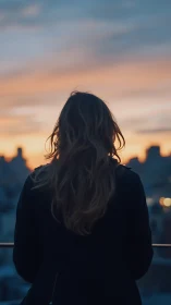 Backlit figure studies pastel urban skyline under shallow depth