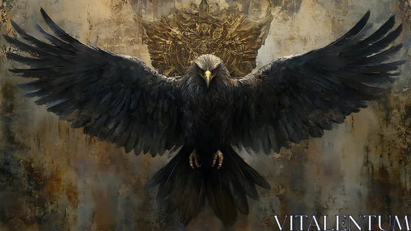 Imperial black eagle with outstretched wings over gilded crest.