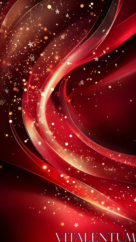 Crimson holiday ribbons swirling through golden starlight.