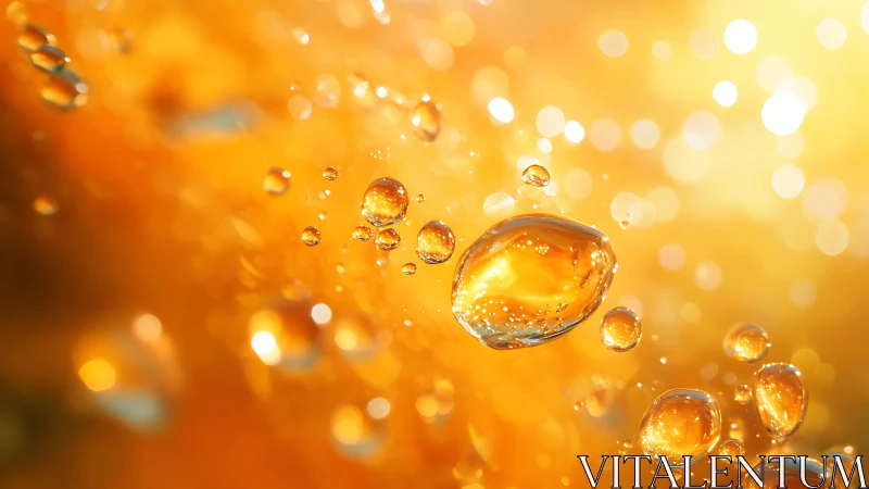 Golden droplets drift through a sunlit amber dreamscape.