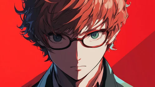 Intense anime portrait with split shadow and red ground.