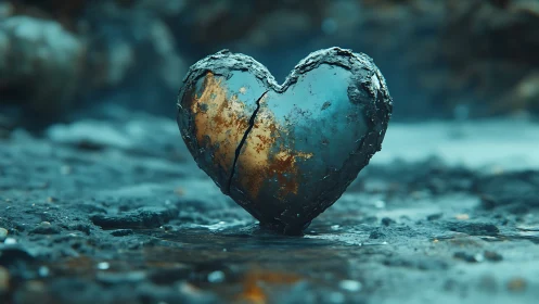 Oxidized Heart-Form Object with Mineral Patina and Sediment Encrustation.