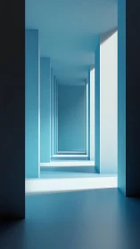 Rectilinear Corridor with Graduated Blue-White Architectural Composition