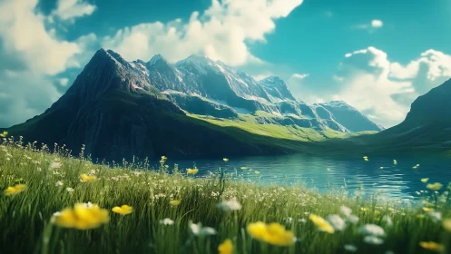 Wildflower meadows whisper while sunlit mountains quietly listen