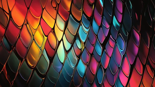 Multicolored reflective scales form a curved abstract surface