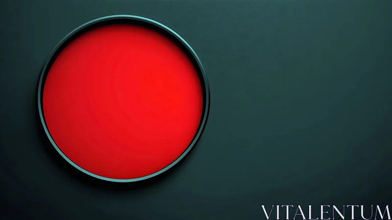 Red circular button on dark textured background.