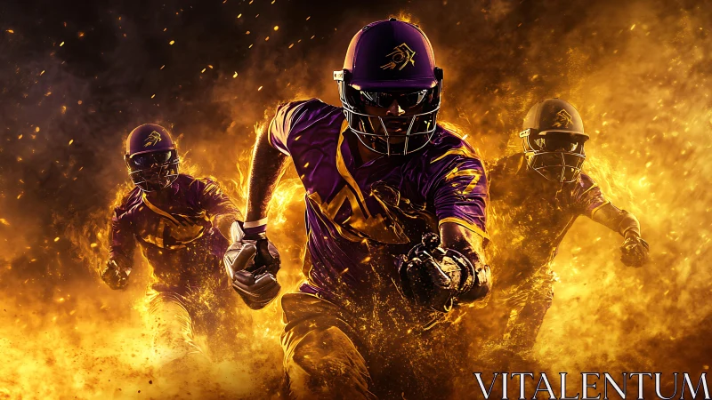 Fiery cricket heroes sprint forward in a blaze of energy.
