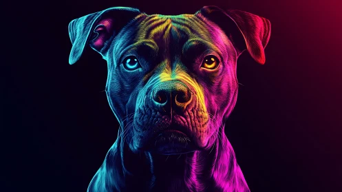 Neon-lit canine portrait renders hyper-real chromatic fur detail