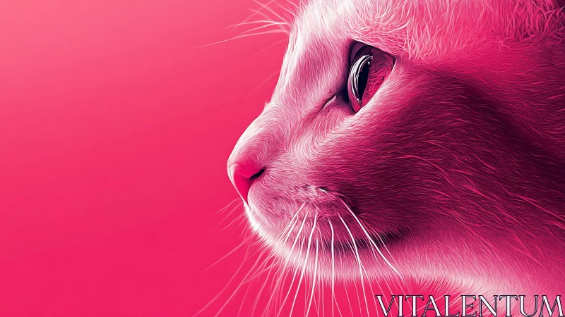 Feline Profile Portrait Rendered in Neon Pink Digital Illustration.
