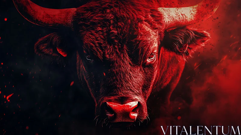 Digital painting of a red combat bull in frontal dynamic glare.