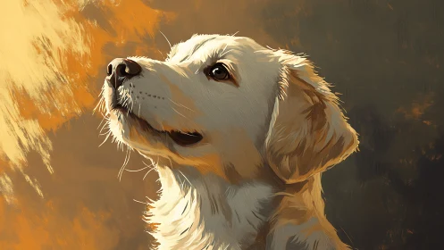 Golden gaze in painted light, a dog dreaming of sunshine.