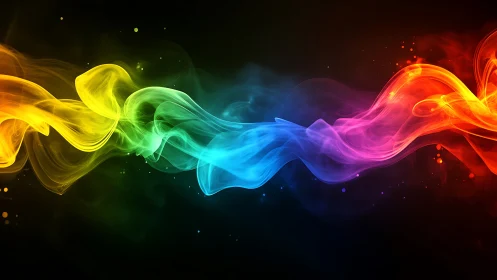 Colorful smoke river twists across darkness and hums softly