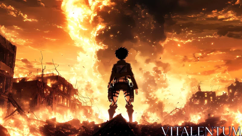 Lone sentinel studies a burning horizon of fractured dawn