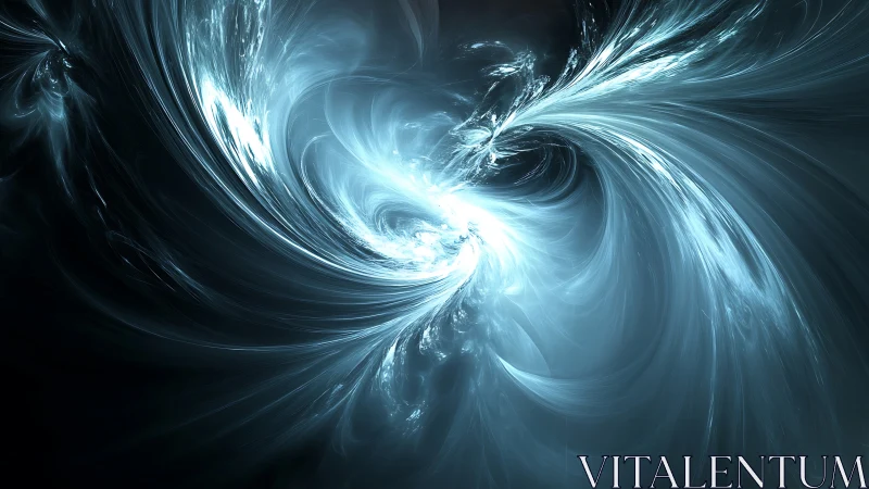 Swirling blue light vortex forms symmetric abstract burst