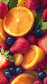 Vibrant citrus and berries rendered in rich photoreal detail