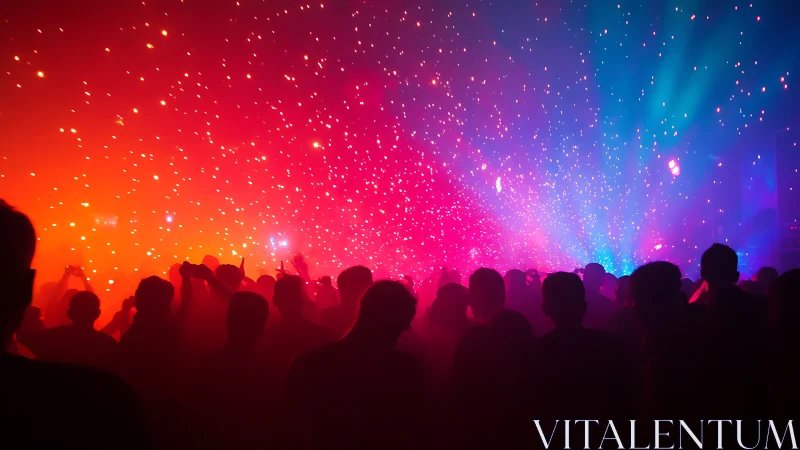 Shimmering party crowd gathers under glowing neon lights