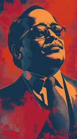 Stylized vector portrait in bold duotone poster composition.