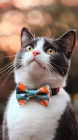 Dapper Whisker Diplomat: Tuxedo Cat in Chromatic Bow Tie.