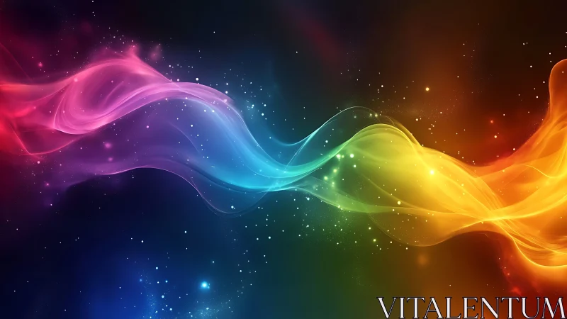 Color spectrum wave across deep space gradient background.