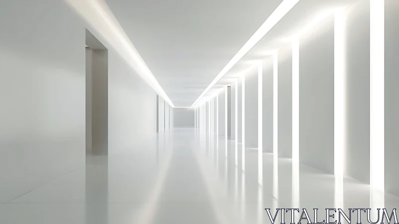 Minimalist white corridor with linear architectural perspective.