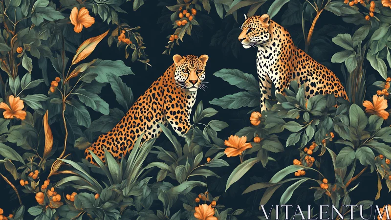 Leopards Among Blooming Wildflowers and Verdant Foliage.