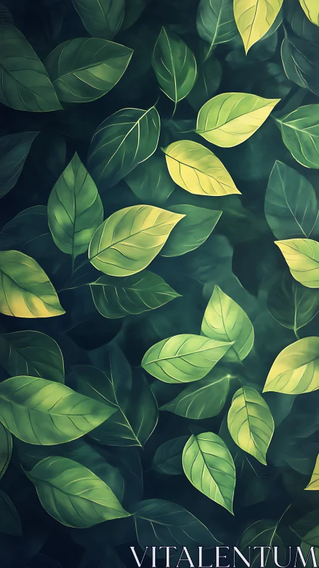 Layered green foliage forms luminous abstract leaf canopy