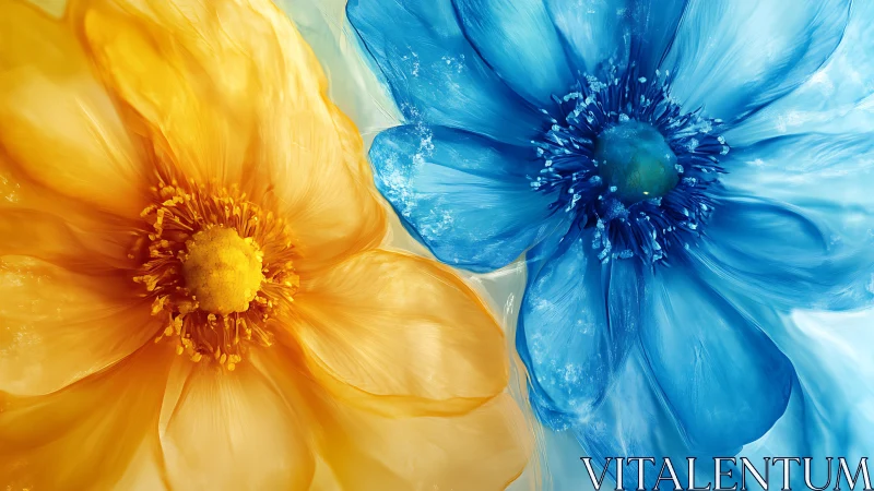 Yellow and Blue Flowers Contrast. Vibrant Color Opposition.