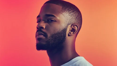 Side-glance glow: moody portrait on neon sunset wash.