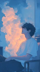 Dreamy evening reverie with soft glowing cloudlight indoors.