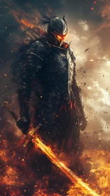 Volcanic armored warlord with incandescent plasma longsword.