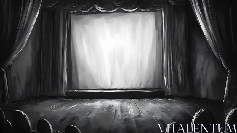 Quiet theater stage glowing with soft, expectant light.