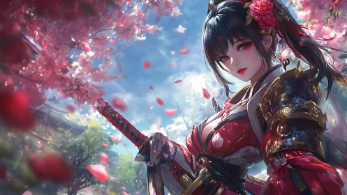 Samurai blossoms whirl as the crimson warrior claims spring