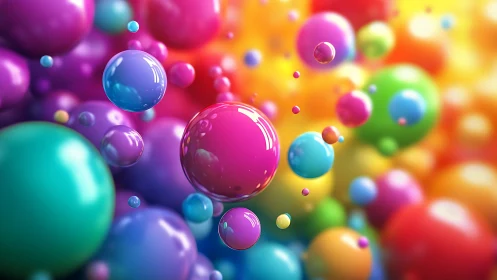 Colorful glossy spheres floating in vibrant 3D space.