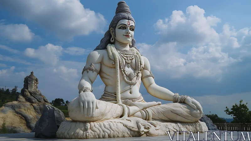 Massive outdoor Shiva statue in meditative seated pose.