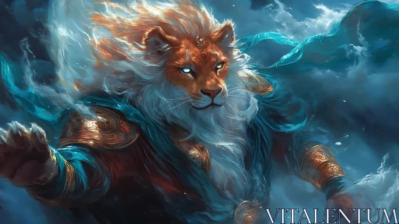 Stormcrowned Lion Sage Wreathed In Celestial Tides.
