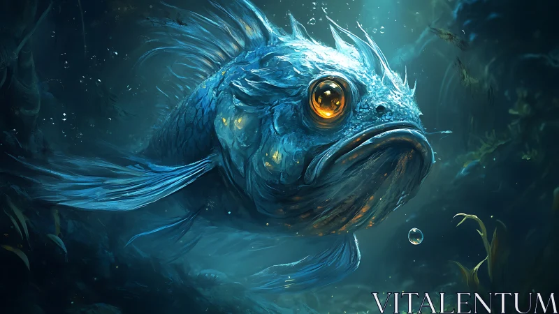 Bioluminescent deep sea fish portrait with glowing amber eye